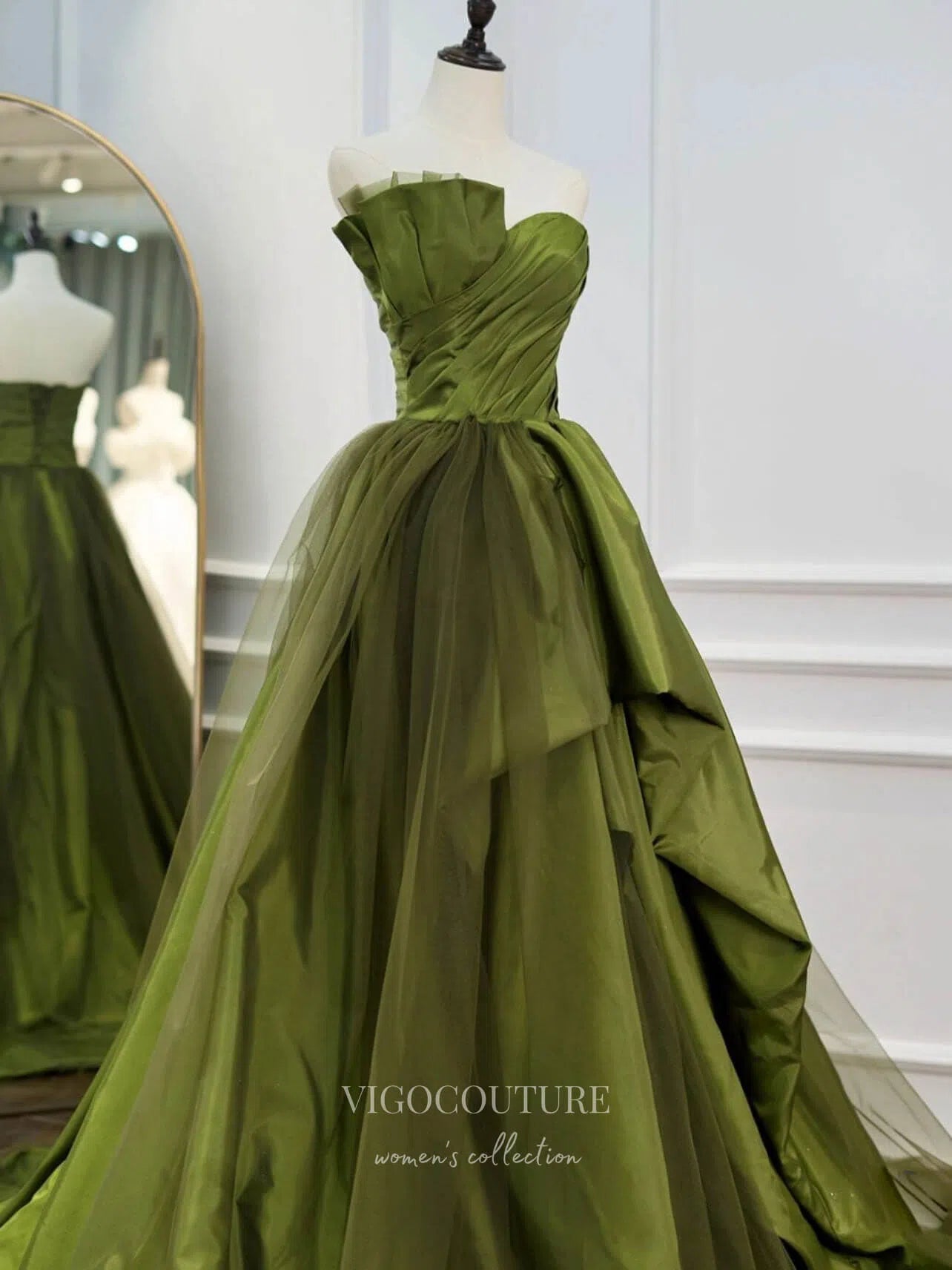 Prom Dress 2025 Green Ruffle Tiered Prom Dresses Strapless Pleated Evening Dress 21791-unique elegant Prom Dresses-Green-US2-vigocouture