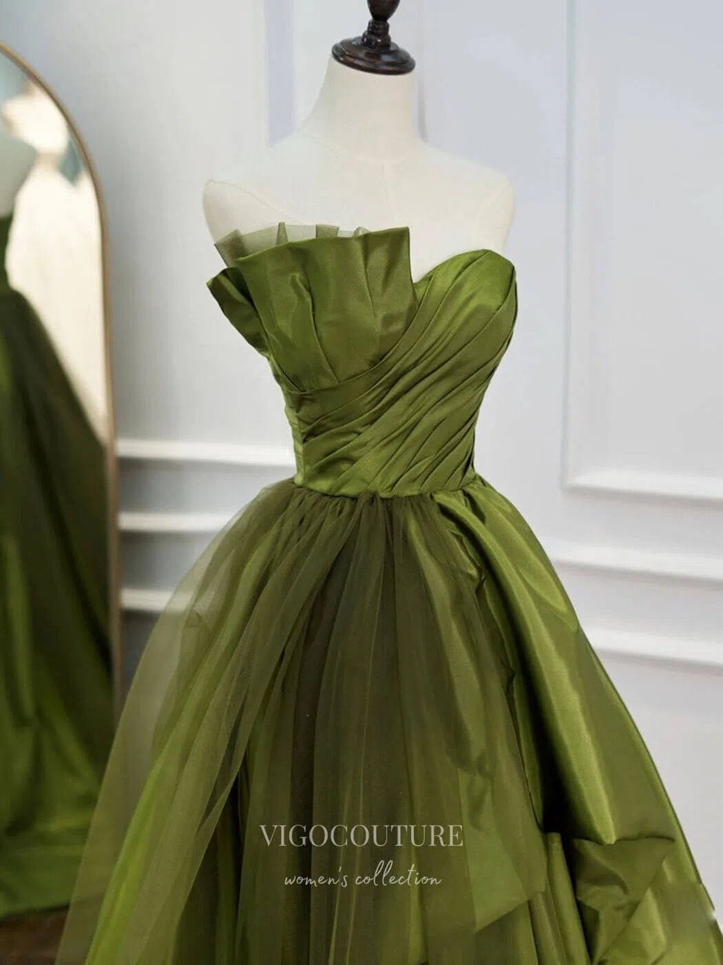 Prom Dress 2025 Green Ruffle Tiered Prom Dresses Strapless Pleated Evening Dress 21791-unique elegant Prom Dresses-Green-US2-vigocouture