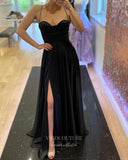 Prom Dress 2025 Green Satin Prom Dresses with Slit Spaghetti Strap Evening Dress 21997-unique elegant Prom Dresses-Black-US2-vigocouture