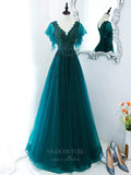 Prom Dress 2025 Green Sequin Beaded Tulle V-Neck Prom Dress 20882-unique elegant Prom Dresses-Green-Custom Size-vigocouture