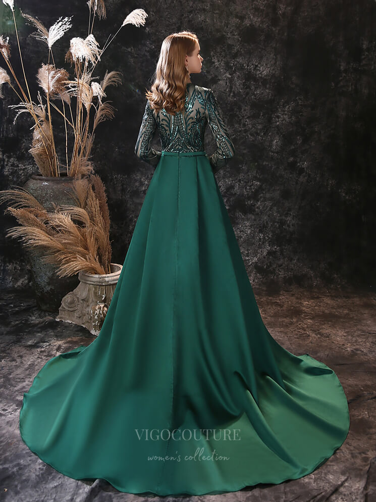 Prom Dress 2025 Green Sequin Removable Skirt Prom Dress 20918-unique elegant Prom Dresses-Green-Custom Size-vigocouture