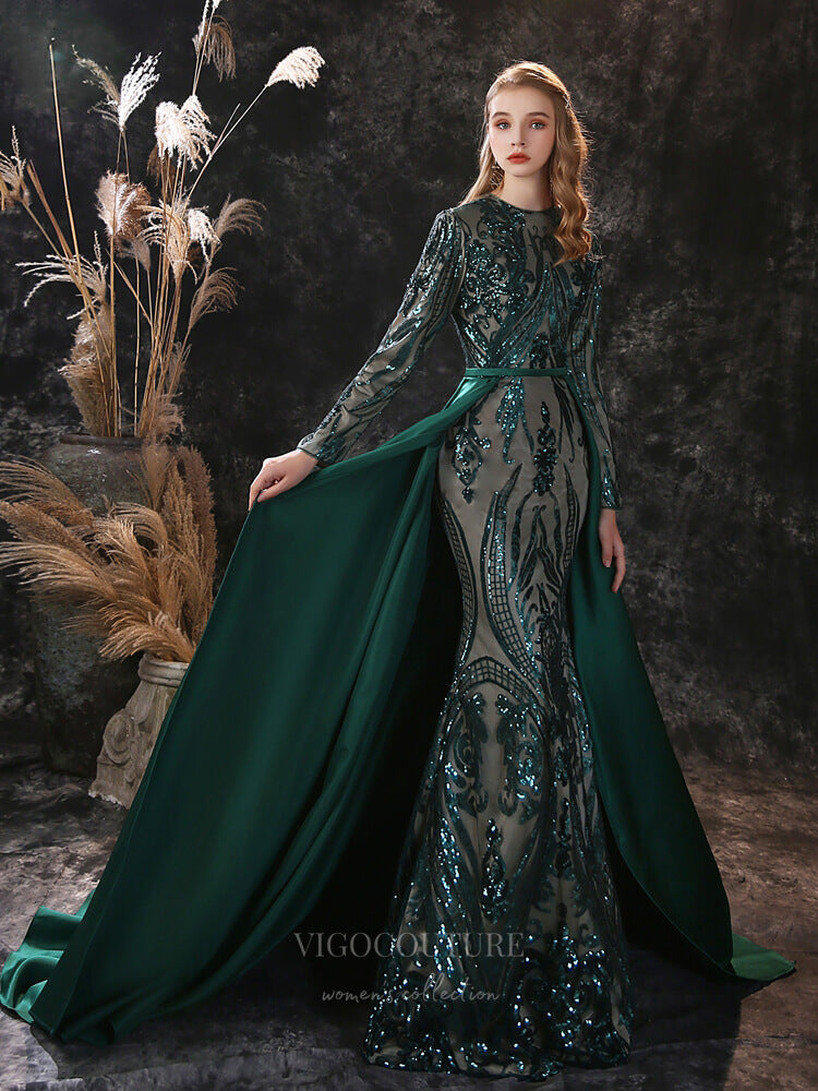 Prom Dress 2025 Green Sequin Removable Skirt Prom Dress 20918-unique elegant Prom Dresses-Green-Custom Size-vigocouture