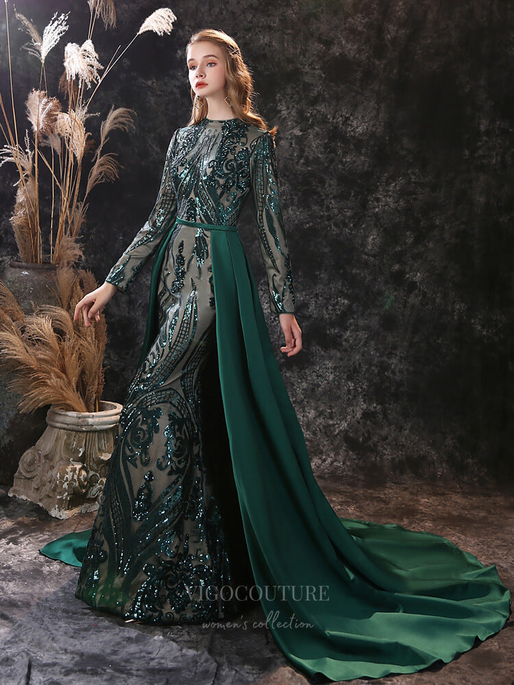 Prom Dress 2025 Green Sequin Removable Skirt Prom Dress 20918-unique elegant Prom Dresses-Green-Custom Size-vigocouture