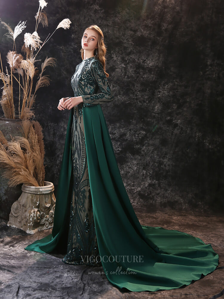 Prom Dress 2025 Green Sequin Removable Skirt Prom Dress 20918-unique elegant Prom Dresses-Green-Custom Size-vigocouture