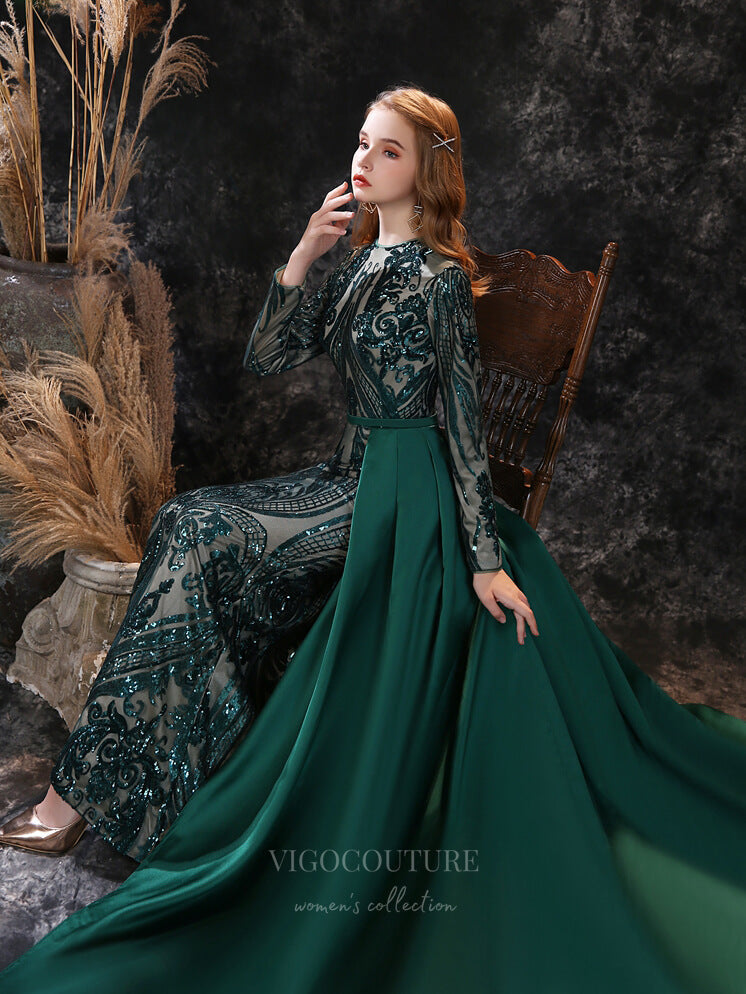 Prom Dress 2025 Green Sequin Removable Skirt Prom Dress 20918-unique elegant Prom Dresses-Green-Custom Size-vigocouture