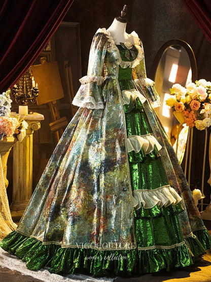 Prom Dress 2025 Green Shimmering Tiered Ruffled Vintage Princess Dress Puffed Sleeve Quinceanera Dresses 25046-unique elegant Prom Dresses-Green-Custom Size-vigocouture