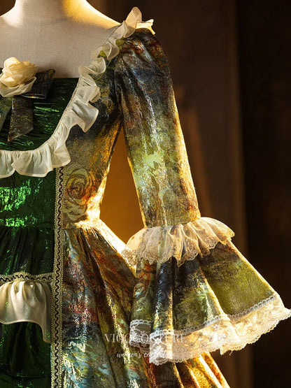 Prom Dress 2025 Green Shimmering Tiered Ruffled Vintage Princess Dress Puffed Sleeve Quinceanera Dresses 25046-unique elegant Prom Dresses-Green-Custom Size-vigocouture