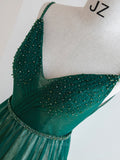 Prom Dress 2025 Green Spaghetti Strap Beaded Prom Dress 20649-unique elegant Prom Dresses-Green-US2-vigocouture