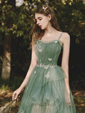 Prom Dress 2025 Green Spaghetti Strap Floral Prom Dress 20705-unique elegant Prom Dresses-Green-US2-vigocouture