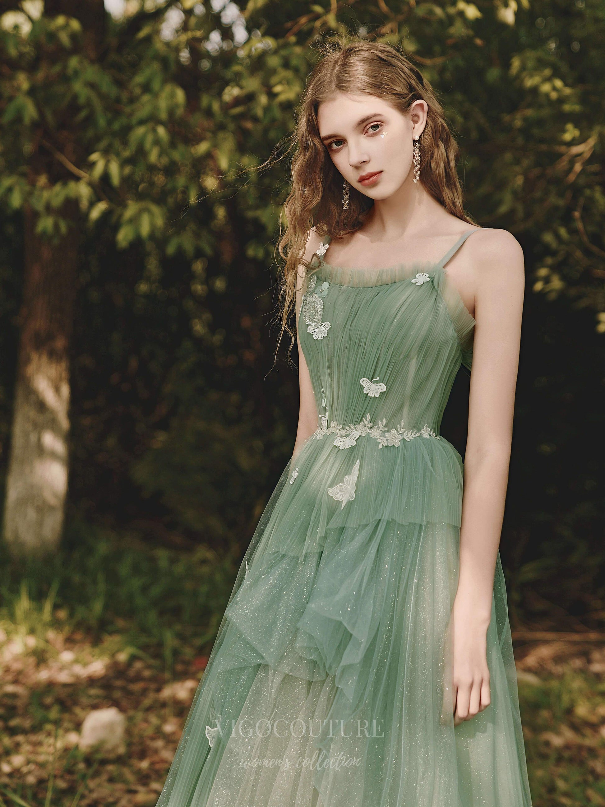 Prom Dress 2025 Green Spaghetti Strap Floral Prom Dress 20705-unique elegant Prom Dresses-Green-US2-vigocouture