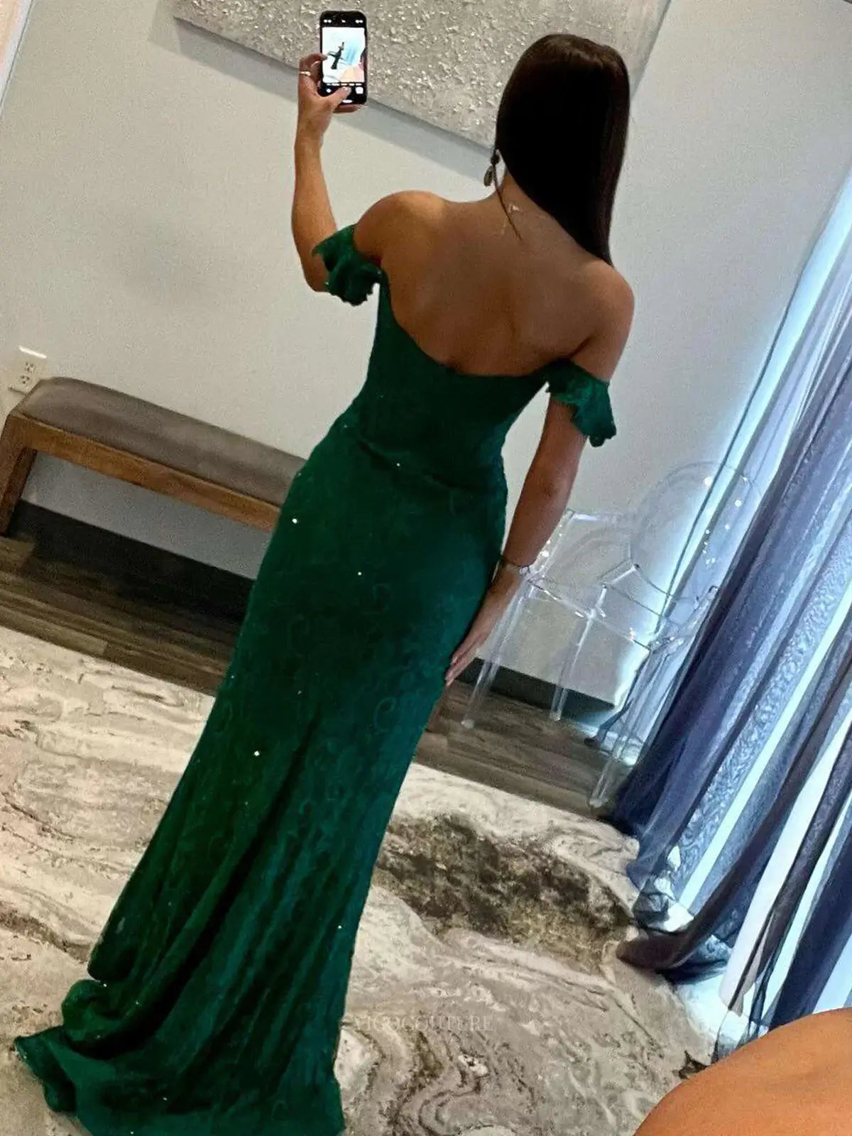 Prom Dresses 2025 to impress Green Sparkly Lace Prom Dresses 2025 Sweetheart Neck Off the Shoulder Formal Dress – 25177-vigocouture-vigocouture