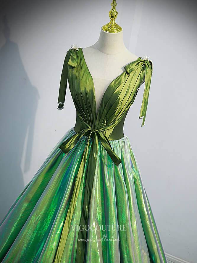 Prom Dress 2025 Green Sparkly Satin Prom Dresses Plunging V-Neck Formal Dresses 21326-unique elegant Prom Dresses-Green-US2-vigocouture