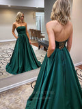 Green Strapless Satin Prom Dress wit Pockets 20936