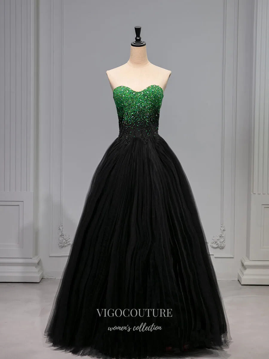 Prom Dress 2025 Green Sweetheart Sequin Strapless Prom Dresses 2025 Wrinkled Tulle Formal Dress 25062-unique elegant Prom Dresses-Green-Custom Size-vigocouture