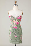 Green Sweetheart Strapless Homecoming Dresses Lace Applique Back to School Dress hc408