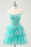 Green Tiered Sweetheart Homecoming Dresses Sequin Lace Graduation Dress hc403