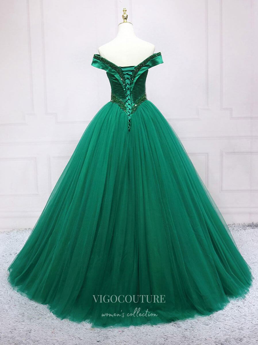 Prom Dress 2025 Green Tulle Prom Dresses Off the Shoulder Formal Gown 21860-unique elegant Prom Dresses-Green-US2-vigocouture