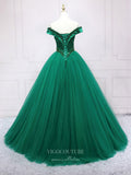 Prom Dress 2025 Green Tulle Prom Dresses Off the Shoulder Formal Gown 21860-unique elegant Prom Dresses-Green-US2-vigocouture