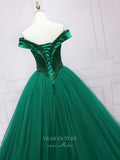 Prom Dress 2025 Green Tulle Prom Dresses Off the Shoulder Formal Gown 21860-unique elegant Prom Dresses-Green-US2-vigocouture