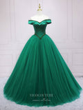 Prom Dress 2025 Green Tulle Prom Dresses Off the Shoulder Formal Gown 21860-unique elegant Prom Dresses-Green-US2-vigocouture