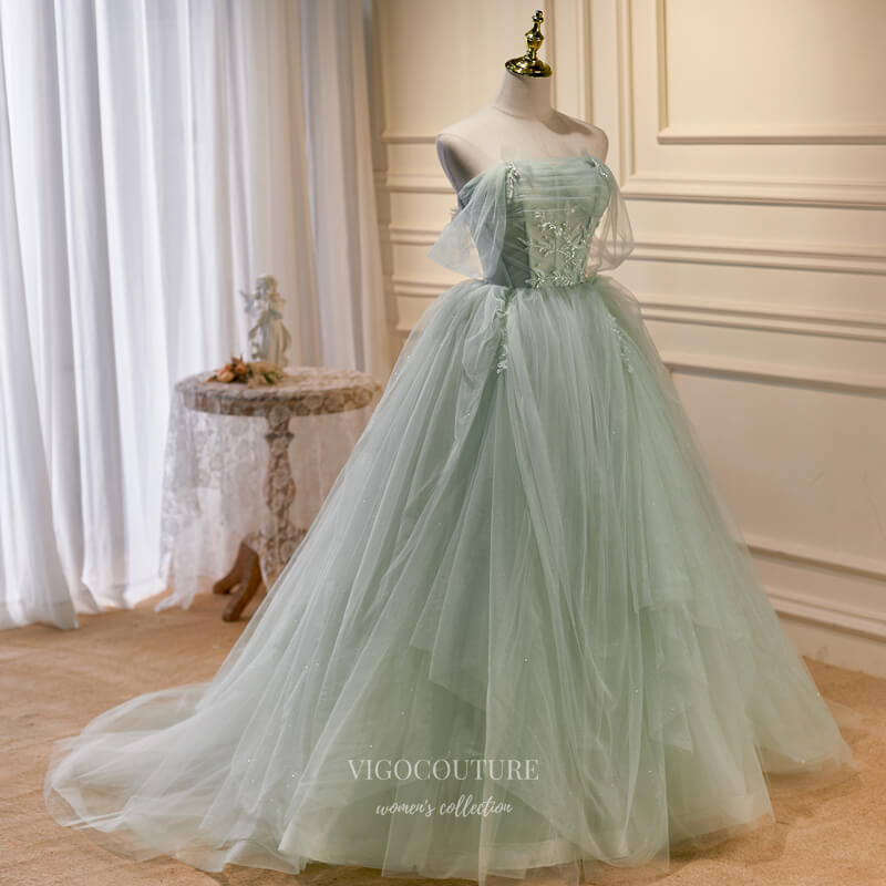 Prom Dress 2025 Green Tulle Prom Dresses Off the Shoulder Formal Gown 21868-unique elegant Prom Dresses-Green-US2-vigocouture