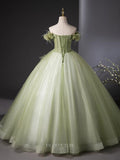 Prom Dresses 2025 to impress Green Tulle Prom Dresses with 3D Flower, Corset Back, Strapless Quinceanera Dresses BG041-vigocouture-vigocouture