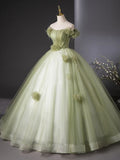 Prom Dresses 2025 to impress Green Tulle Prom Dresses with 3D Flower, Corset Back, Strapless Quinceanera Dresses BG041-vigocouture-vigocouture