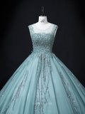 Prom Dresses 2025 to impress Green Tulle Prom Dresses with Beaded Bodice, Sparkly Lace, Boat Neck, Quinceanera Dresses BG064-vigocouture-vigocouture