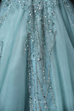 Prom Dresses 2025 to impress Green Tulle Prom Dresses with Beaded Bodice, Sparkly Lace, Boat Neck, Quinceanera Dresses BG064-vigocouture-vigocouture