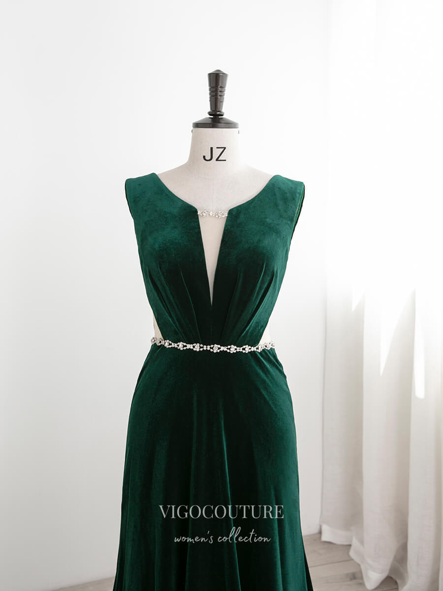 Prom Dress 2025 Green Velvet Prom Dresses Plunging V-Neck Formal Dresses 21321-unique elegant Prom Dresses-Green-US2-vigocouture