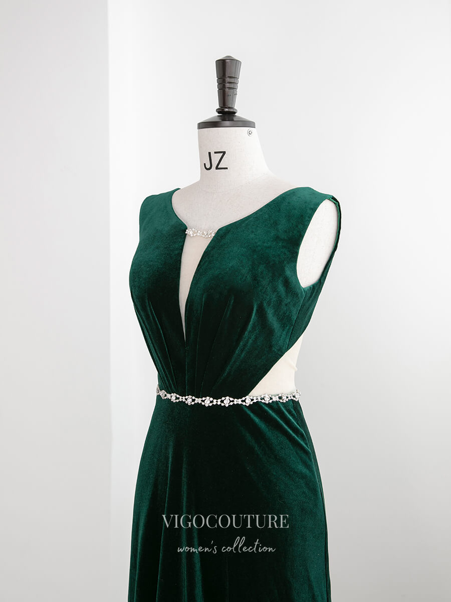 Prom Dress 2025 Green Velvet Prom Dresses Plunging V-Neck Formal Dresses 21321-unique elegant Prom Dresses-Green-US2-vigocouture