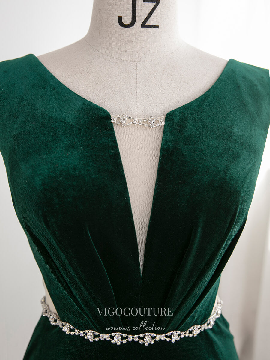 Prom Dress 2025 Green Velvet Prom Dresses Plunging V-Neck Formal Dresses 21321-unique elegant Prom Dresses-Green-US2-vigocouture