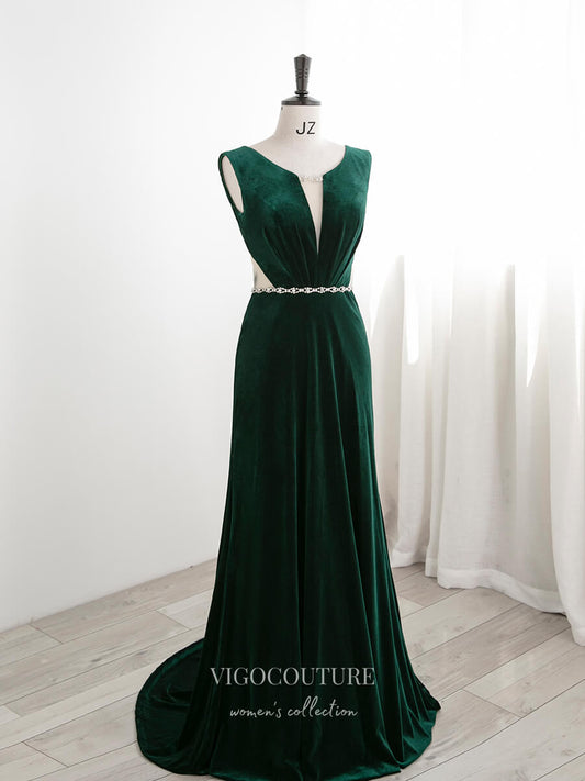 Prom Dress 2025 Green Velvet Prom Dresses Plunging V-Neck Formal Dresses 21321-unique elegant Prom Dresses-Green-US2-vigocouture