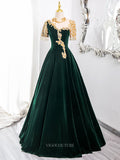 Prom Dresses 2025 to impress Green Velvet Prom Dresses with Lace, Short Sleeve, High Neck, Tassels, Quinceanera Gown BG009-vigocouture-vigocouture