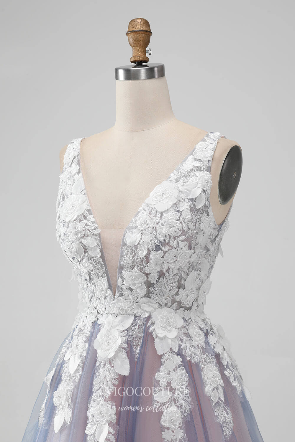 Grey 3D Flower V-Neck Homecoming Dresses V-Neck Back to School Dress h vigocouture Grey 3D Flower V-Neck Homecoming Dresses V-Neck Back to School Dress h vigocouture