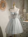 Grey Beaded Homecoming Dresses Spaghetti Strap Dama Dresses hc138