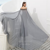 Prom Dress 2025 Grey Beaded Mermaid Removable Cape Prom Dress 20283-unique elegant Prom Dresses-Grey-US2-vigocouture