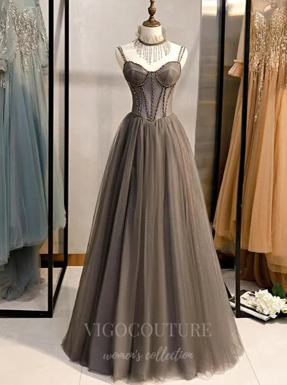 Prom Dress 2025 Grey Beaded Prom Dress 2022 Spaghetti Strap Formal Dress 20554-unique elegant Prom Dresses-Grey-US2-vigocouture