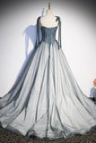 Prom Dress 2025 Grey Beaded Sparkly Tulle Prom Dress with Spaghetti Strap 22265-unique elegant Prom Dresses-Grey-Custom Size-vigocouture