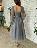 Prom Dress 2025 Grey Bishop Sleeve Prom Dresses Starry Tulle Maxi Dress 20977-unique elegant Prom Dresses-Grey-US2-vigocouture