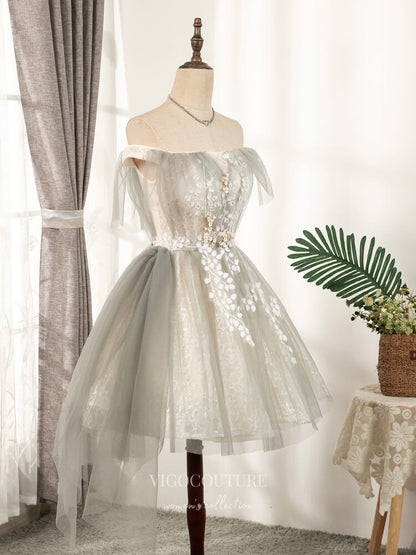 Grey Lace Applique Homecoming Dresses Off the Shoulder Dama Dresses hc105 Grey / US4 Grey Lace Applique Homecoming Dresses Off the Shoulder Dama Dresses hc105 Grey / US4