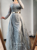 Grey Long Sleeve Formal Dresses Beaded Evening Dresses 21532