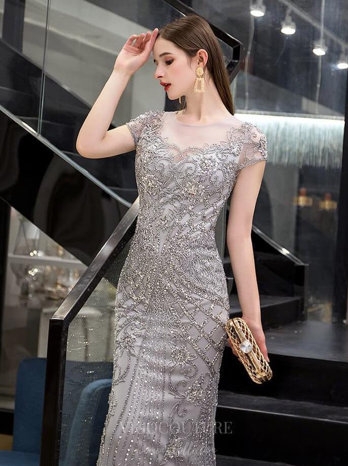 Prom Dress 2025 Grey Mermaid Beaded Prom Dress 20251-unique elegant Prom Dresses-Grey-US2-vigocouture