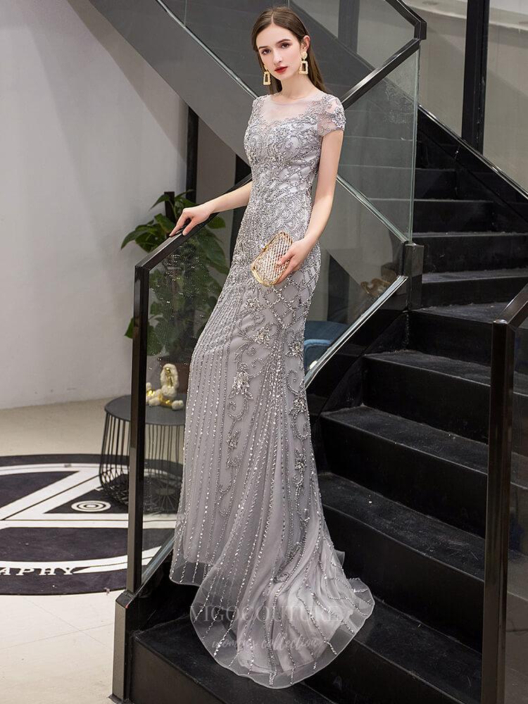 Prom Dress 2025 Grey Mermaid Beaded Prom Dress 20251-unique elegant Prom Dresses-Grey-US2-vigocouture