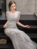 Prom Dress 2025 Grey Mermaid Beaded Prom Dress 20251-unique elegant Prom Dresses-Grey-US2-vigocouture