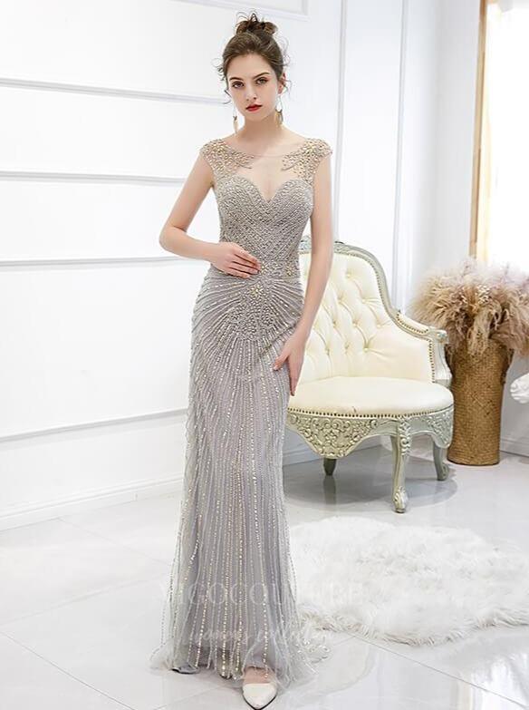 Prom Dress 2025 Grey Mermaid Beaded Prom Dress 20262-unique elegant Prom Dresses-Grey-US2-vigocouture