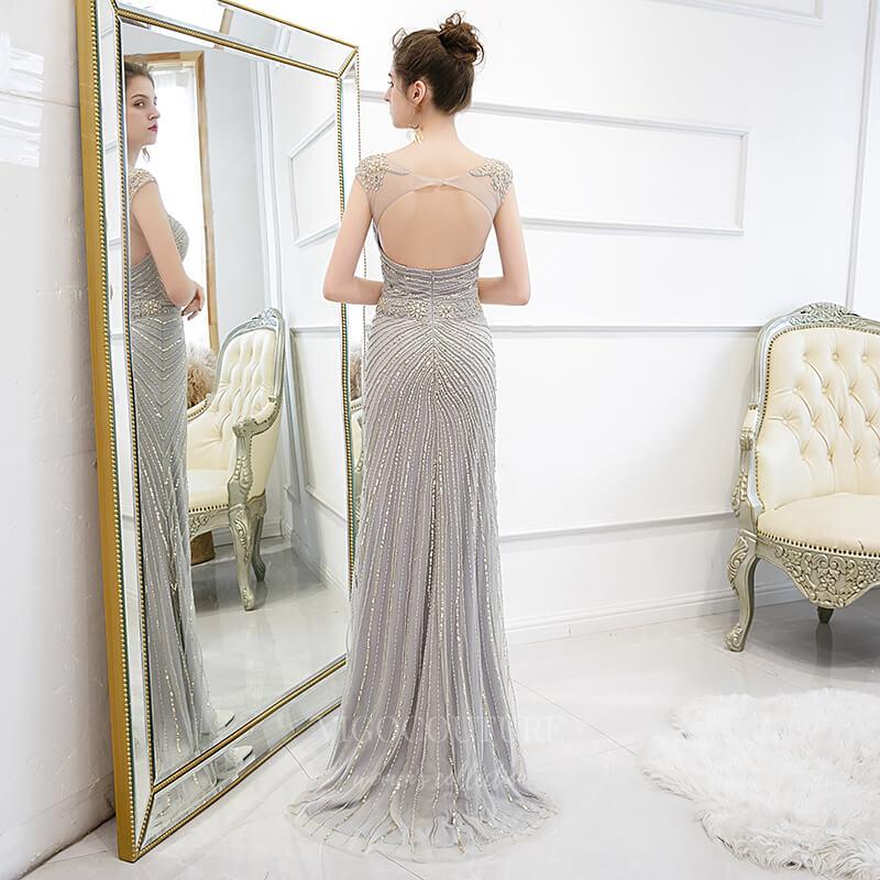 Prom Dress 2025 Grey Mermaid Beaded Prom Dress 20262-unique elegant Prom Dresses-Grey-US2-vigocouture