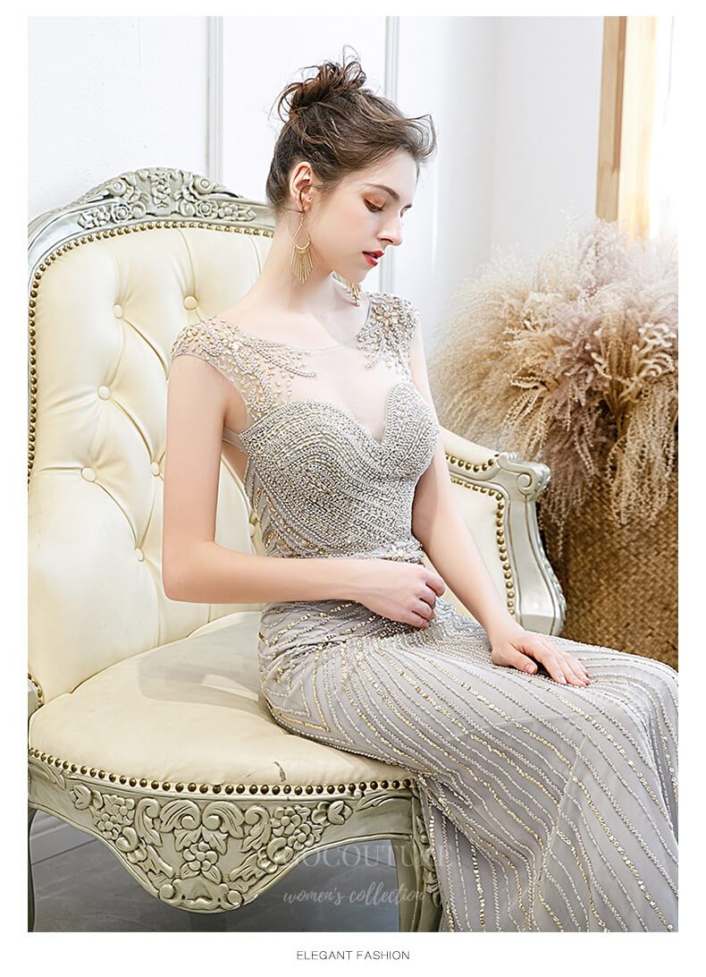 Prom Dress 2025 Grey Mermaid Beaded Prom Dress 20262-unique elegant Prom Dresses-Grey-US2-vigocouture