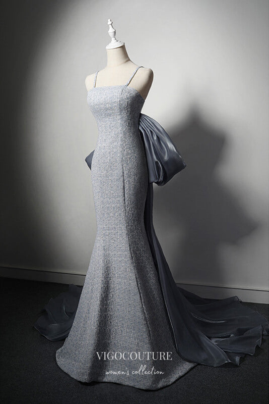 grey mermaid wedding dress Gothic Silver Grey Mermaid Gothic wedding dresses with Ruched Ruffles, Tiered Skirt, and Train