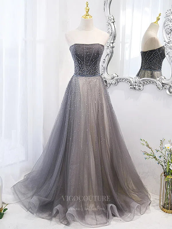 Prom Dress 2025 Grey Removable Beaded Tulle Prom Dress 20887-unique elegant Prom Dresses-Grey-Custom Size-vigocouture